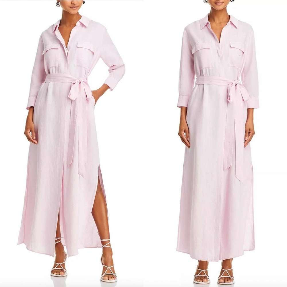 Nwt L'agence Cameron Long Linen Shirt Dress In Lilac Snow Light Pink Large